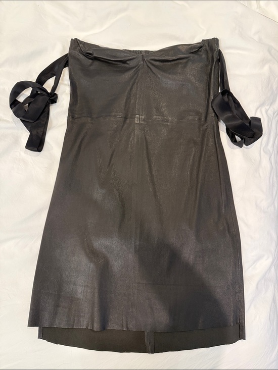 RtA Dresses & Skirts - RtA Genuine Leather Black Off-the-Shoulder Mini Dress with Tie Sleeves
